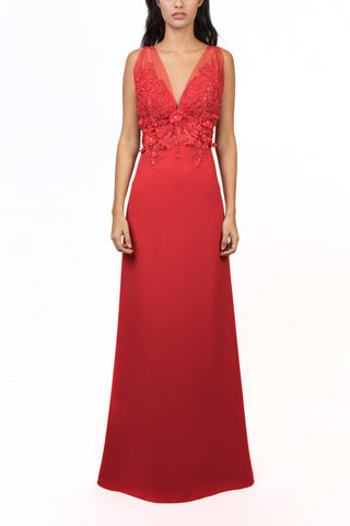 Vestido con encaje rojo