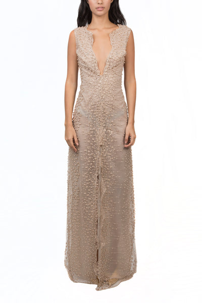 Vestido de perlas nude