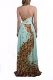 Vestido largo verde agua print hojas