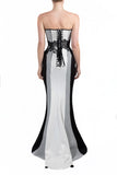 Vestido corset blanco y negro largo Water Glazed