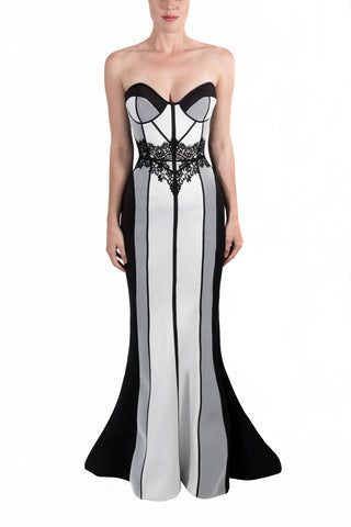Vestido corset blanco y negro largo Water Glazed