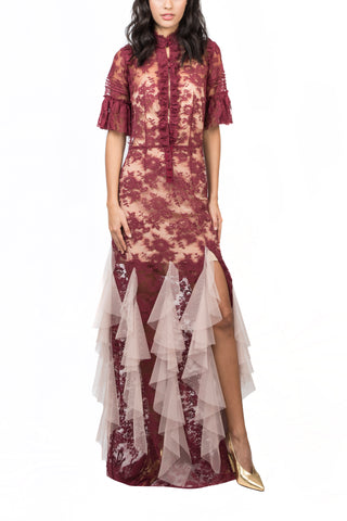 Vestido encaje vino